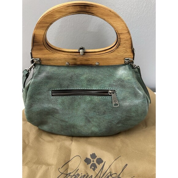 Patricia Nash Mirabella Turquoise Leather Wood Handle Purse Crossbody Floral Bag - Picture 5 of 13